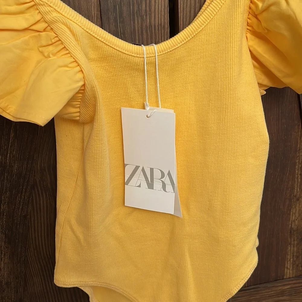 NWT Zara Yellow Ribbed Ruffle Bodysuit - Picture 4 of 6